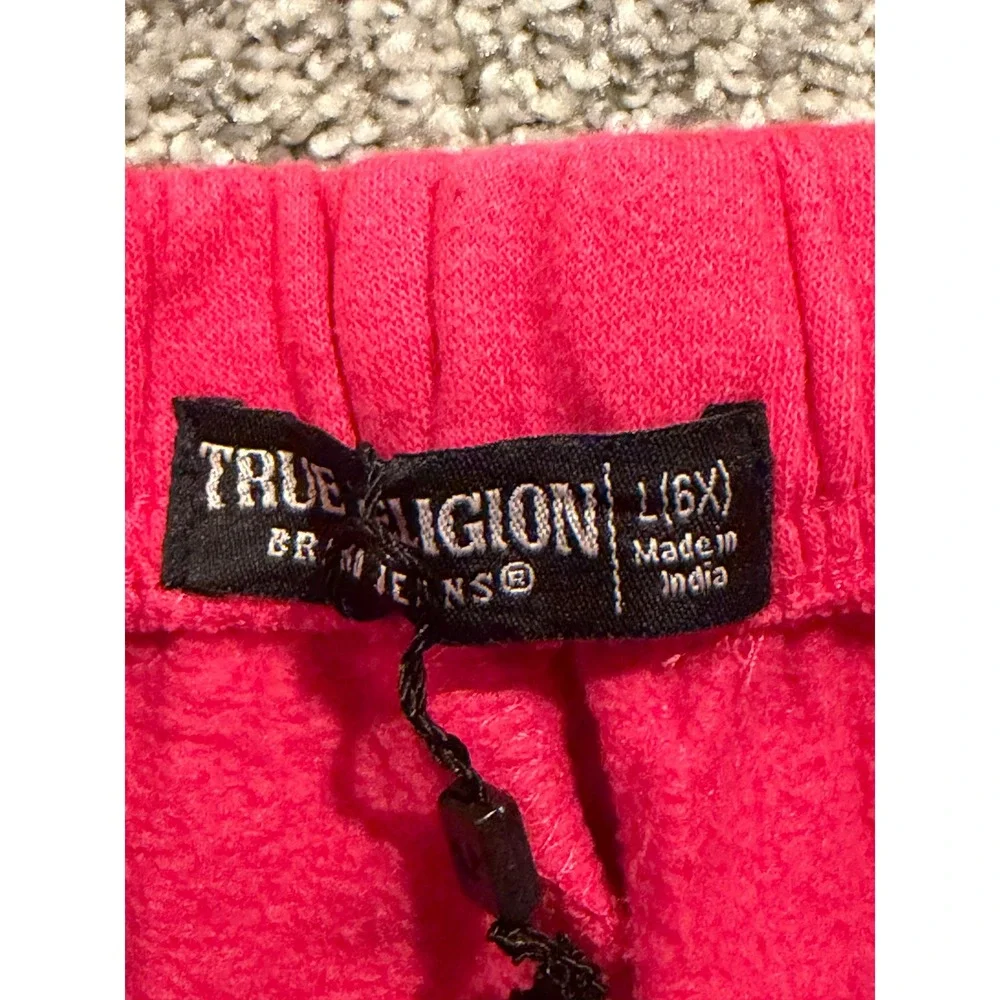 True Religion Shorts Girls L(6X) Pink Sweat Shorts Horseshoe Logo Dolphin Hem